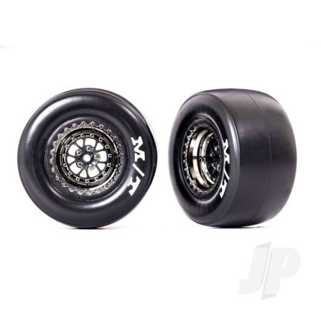 Traxxas Tyres & Wheels, Assembled, Glued (Weld Black Chrome Wheels, Sticky Tyres, Foam Inserts) (Rear) (2) (TRX9476X)