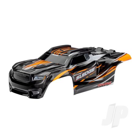 Traxxas Body, Sledge, Orange / Window, Grille, Lights Decal Sheet (Assembled With Front & Rear Body Mounts And Rear Body Support For Clipless Mounting) (TRX9511T)