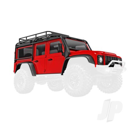 Traxxas Body, Land Rover Defender, Complete, Red (Includes Grille, Side Mirrors, Door Handles, Fender Flares, Windshield Wipers, Spare Tire Mount, & Clipless Mounting) (TRX9712-RED)