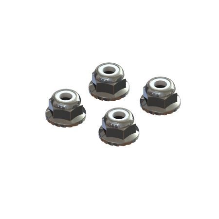 Arrma Flanged Nyloc Locknut 4mm Silver (4)