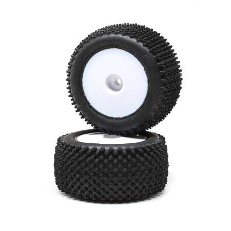 Losi Pin Tires, Rear, Mounted, White (2): Mini-T 2.0 (Z-LOS41013)