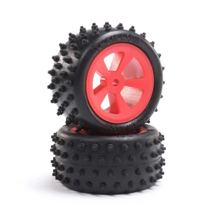 Losi 4 Row Rear Tires, Mounted, Red (2): Mini JRX2 (Z-LOS41023)