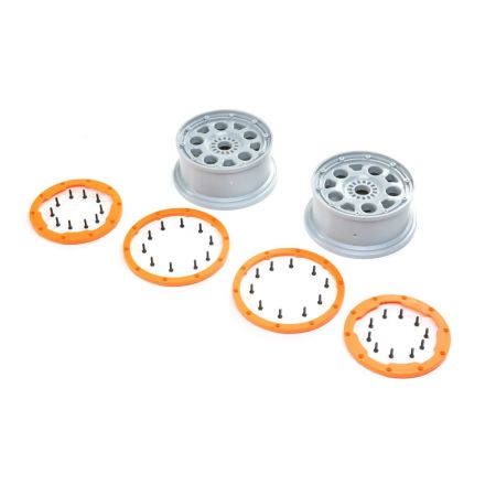Losi Wheels, Silver, Orange Bead Lock (2): DBXL-E 2.0 (Z-LOS45032)