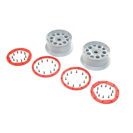Losi Wheels, Silver, Red Bead Lock (2): DBXL-E 2.0 (Z-LOS45033)