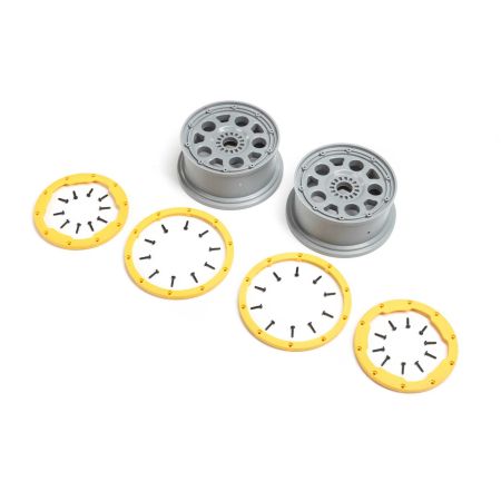 Losi Wheels, Silver, Yellow Beadlock (2): DBXL 2.0 (Z-LOS45036)