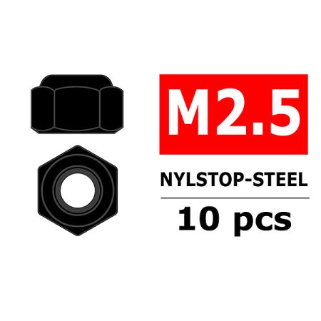 Corally Steel Nylstop Nut M2.5 Black Coated 10 Pcs (C-3101-25-6)