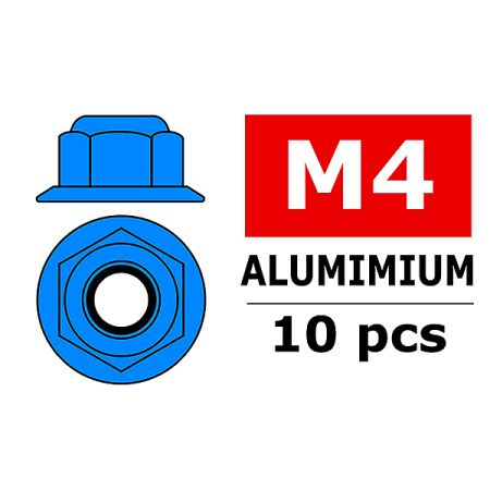 Corally Aluminium Nylstop Nut M4 Flanged Blue 10 P (C-3107-40-4)