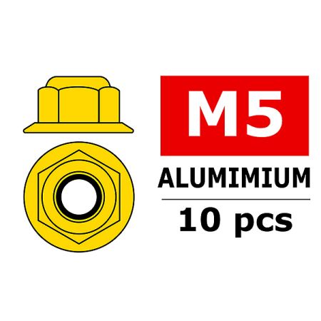 Corally Aluminium Nylstop Nut M5 Flanged Gold 10 P (C-3107-50-0)