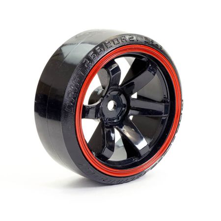 Fastrax 1:10th Street/Drift Tyre 6-Spoke Wheel (6mm Offset) - Black With Red Trim (FAST0086BKR)