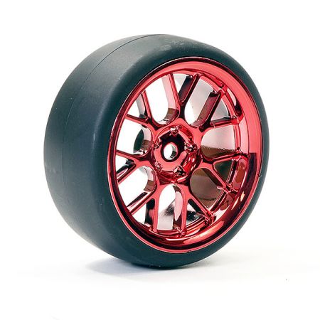 Fastrax 1:10th (4) Drift D1 Tyre W/3mm 14-Spoke Wheel - Met Red (FAST1353MR-D1)