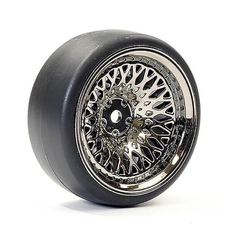 Fastrax 1:10th (4) Drift D1 Tyre W/9mm Classic Wheels - Black Chrome (FAST1357BC-D19)