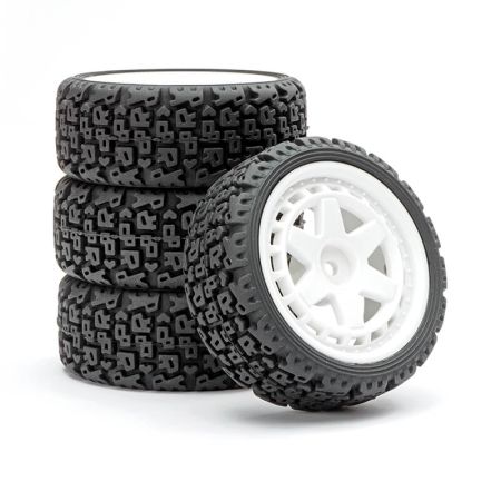 Fastrax 1/10 'R' Block Rally Tyres/6-Spoke White Wheels (4) (FAST1360W)