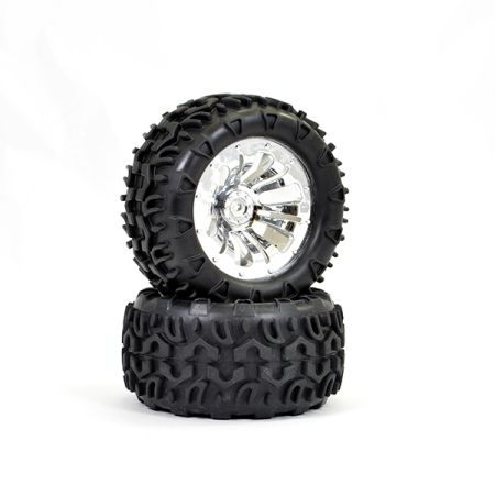 FTX Carnage Mounted Wheel/Tyre Complete Pair - Chrome (FTX6310C)