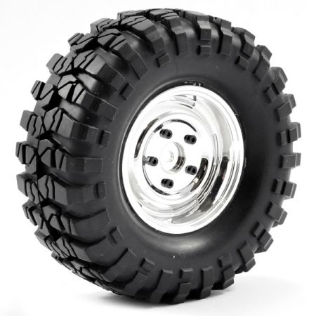 FTX Outback Pre-Mounted Steel Look Lug/Tyre (2) - Chrome (FTX8172C)
