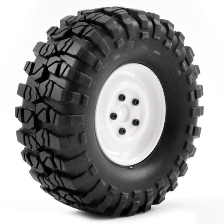 FTX Outback Pre-Mounted Steel Look Lug/Tyre (2) - White (FTX8172W)