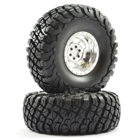 FTX Mauler 2.2" All Terrain Tyres Pre-Glued On Chrome Wheel (2) (FTX8766C)