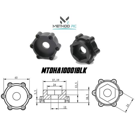Method 6X40/12.5mm Offset 24mm Aluminium Hex Adaptor-Xmaxx/Xrt(Pr) (MTDHA10001BLK)